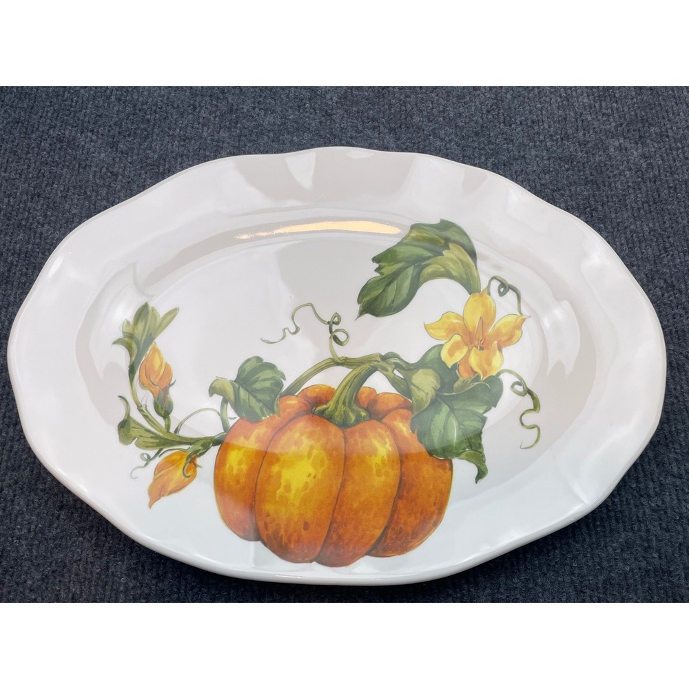 Effetti Handmade in Italy Pumpkin Oval Serving Platter Scalloped Ceramic 15 Inch